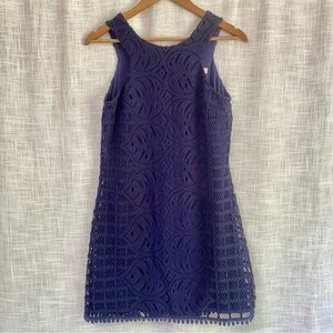 Lilly Pulitzer Women's Mango Shift in True Navy Leaf Palm Lace Small